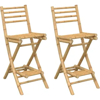 Outdoor-Barhocker mit Fußstützen 2 Stk. Klappbar Bambus - Braun, Bunt