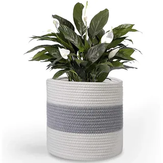 KMERCE Blumentopf Korb geflochten,Pflanzenkorb Indoor,übertöpfe für zimmerpflanzen,blumenkorb geflochten mit Griffen, übertopf Korb Boho, pflanzentopf 20 cm Durchmesser
