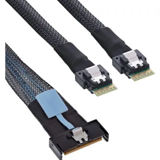 InLine MCIO Kabel, MCIO x8 Stecker zu 2x SFF-8654 4i, PCIe Gen5 NVMe SAS High-Speed Twinax Datenkabel, 0,75m, 27663B