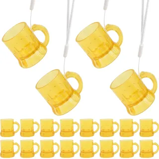 Druuzyl 20 Schnapsgläser mit Henkel, Schnapsgläser aus Kunststoff zum Aufhängen, gelb, für Party mit 20 Ketten, Halskette für Junggesellenabschied für Hochzeit Geburtstag Junggesellinnenabschied