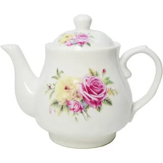 Porzellan-Teekanne im europäischen Stil, kleine chinesische weiße Teekanne mit Blumen, Kaffee-Tee-Wasser-Kanne, Vintage-Keramik-Kessel (400 ml)