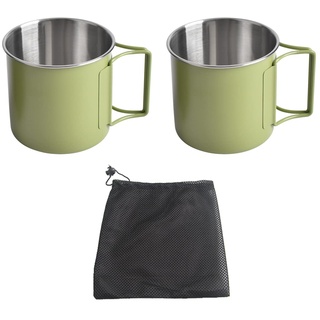 NUZAMAS Set von 2 Faltbecher 330 ml 304 Edelstahl Kaffee Tee Wasserbecher Tragbarer Outdoor Camping Becher für Outdoor Wandern Kochen Camping Topf Offenes Feuer(Grün)