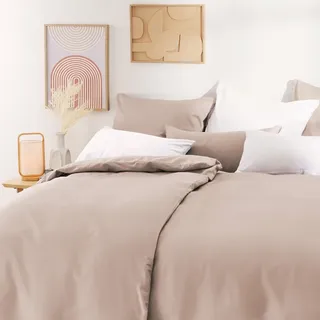 Blumtal Mako Satin Bettwäsche 135 x 200 & 80x80 cm Kissenbezug Beige - Oeko Tex Zertifizierte Satin Bettwäsche aus 100% Baumwolle - edler Bettbezug Glanzoptik 135x200 Satin mit Reißverschluss