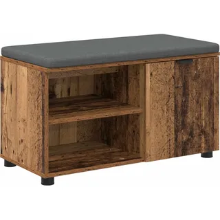 Flurbank mit Kissen mit Regal mit Tür Altholz 80 x 38 x 46 cm - Braun