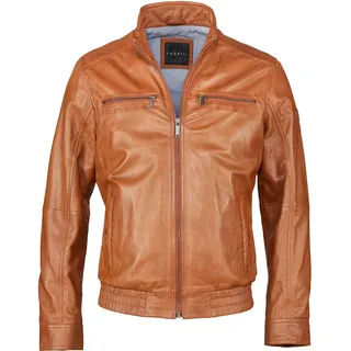 Lederjacke BUGATTI "BUSASCHA", Herren, Gr. 56, braun (cognac), Obermaterial: 100% Lammleder LEL., uni, regular fit, Jacken Lederjacke, mit Stehkragen und Reisverschlüssen