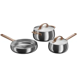 BergHOFF Home Topfset Edelstahl, Induktionstopfset, Mischset 5-teilig, Stieltopf Ø 16 cm / Kochtopf Ø 20 cm / Bratpfanne Ø 24 cm, & PTFE frei, Edelstahlgriffe Roségold, Für Induktion, Elektro, Keramik & Gas, Spülmaschinengeeignet