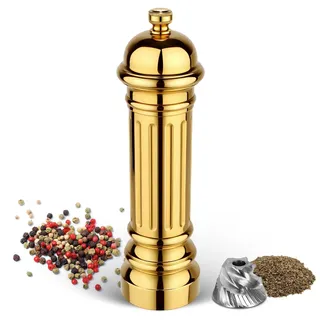 Aurevit Metall-Pfeffermühle mit Edelstahl-Mahlwerk, Hochwertiger Pepper Grinder mit einstellbarem Mahlgrad, Vollmetallgehäuse, nachfüllbar (Gold)