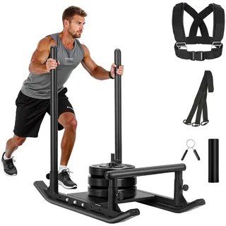 Vevor Gewichtsschlitten Kraftschlitten Krafttrainingsschlitten zur Verbesserung der Geschwindigkeit bei sportlichen Übungen, Fitnessgerät mit Griff, kompatibel mit 25/51 mm Gewichtsscheiben Schwarz