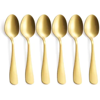 GoGeiLi Mattes Gold Dessertlöffel-Set, 17,2 cm Edelstahl Teelöffel in Satin-Finish Gold, Kaffeelöffel Espresso Löffel-Set, 6-teilig, spülmaschinenfest