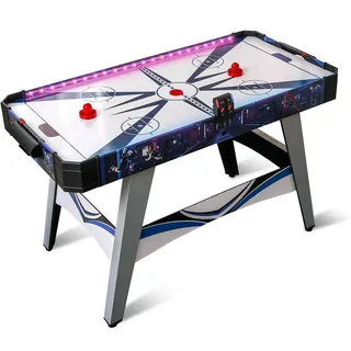 COSTWAY LED Airhockey Tisch, Air Hockey Spieltisch mit 12V Motor, 2 Schiebern & Pucks, Lufthockey elektrisch mit LED-Anzeigetafel, Tischhockey Eishockey für Kinder Erwachsene, 137 x 65 x 86 cm