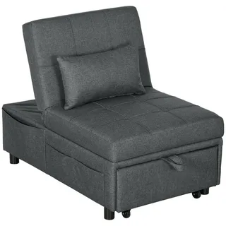 Homcom Schlafsessel aus Eukalyptusholz Polyester Grau , Dunkelgrau , Textil , 104x43x65.5 cm , Wohnzimmer, Sofas & Couches, Schlafsofas, Schlafsessel