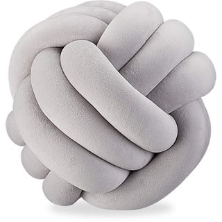 Relaxdays Knotenkissen, geknotetes Kissen für Sofa, Bett, dekorativ, skandinavisch, Zierkissen Knoten, Ø 25 cm, grau, 1 Stück (1er Pack)