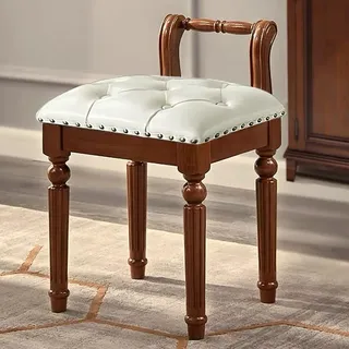 HWLYJQSNL Rustikaler Holzhocker Im Vintage-Stil,Quadratische Hockerbänke Mit Niedriger Rückenlehne,Schminkhocker Mit Gepolstertem Sitz,Ottomane Aus Leder Für Schlafzimmer Und Wohnzimmer,Weiß,Style A