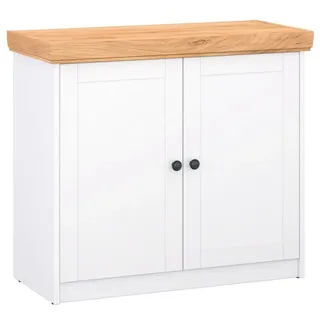 Homestyle4u Kommode Sideboard Eiche Matt Weiß Holz Massiv Schrank Mit Fächern Highboard Anrichte