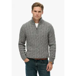 Strickpullover SUPERDRY "JACOB CABLE KNIT HALF ZIP", Herren, Gr. XXL, mid grau, Strick, Obermaterial: 70% Polyacryl, 30% Wolle, unifarben, slim fit hüftlang, Rundhals, Pullover Strickpullover