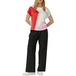 T-Shirt S.OLIVER BLACK LABEL, Damen, Gr. 40, sanftes weiß aop, Web, Obermaterial: 95% Baumwolle, 5% Elasthan, gemustert, normal hüftbedeckend, Rundhals, Shirts T-Shirt, mit grafischem Muster