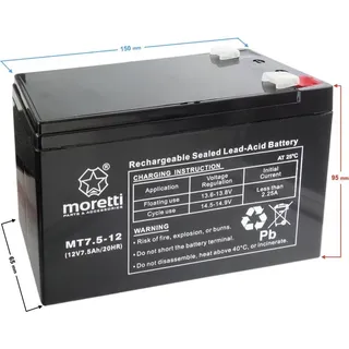 Batterie UPS MT7.5-12 wartungsfrei für USV, Alarmanlagen, Notbeleuchtungen B 150 x T 65 x H 95 mm