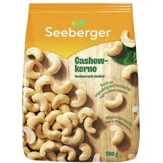 Seeberger Cashewkerne Ganze Cashew Nüsse - reich an Proteinen, Vitaminen & Mineralstoffen - Naturbelassen - ohne Zusatzstoffe, vegan (1 x 500 g)