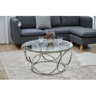 SalesFever Couchtisch Ø 80 cm Klarglasplatte 8 mm und Edelstahlgestell in silber | Silber/Klarglas - 368312