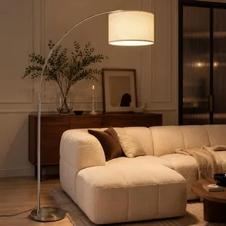 LuminexDesigns Bogenlampe Wohnzimmer 200cm Silber-Beige, E27 Stehlampe