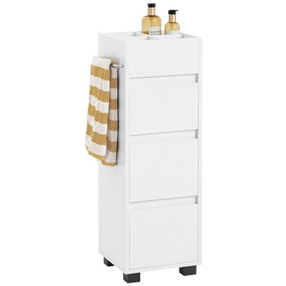 SoBuy BZR29-W Badezimmerschrank Badschrank Badkommode mit 3 Schubladen und 4 Fächern Kommode fürs Bad Midischrank mit Handtuchhalter Weiß bht ca: