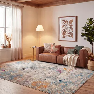 SAFAVIEH Boho Teppich für Wohnzimmer, Esszimmer, Schlafzimmer - Madison Collection, Kurzer Flor, Grau und Gold, 244 X 305 cm