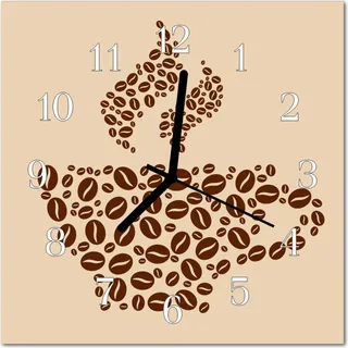 Glasuhr Wanduhr Küchenuhr Echt-Glas 30x30 cm Kaffee braun - Braun
