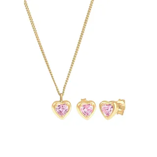 Elli - Kinder Kette Stecker Herz Zirkonia Rosa 925 Silber Schmuck-Set Damen