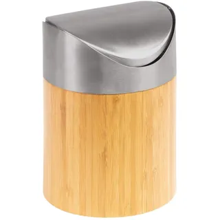 Westmark Tischabfall-/Kosmetikeimer, Schwing-Deckel, Kunststoff-Einsatz, Volumen: ca. 0,8 Liter, ø 12cm, Bambus/Rostfreier Edelstahl/Kunststoff, Tapas + Friends, Hellbraun/Silber/Weiß, 69882270