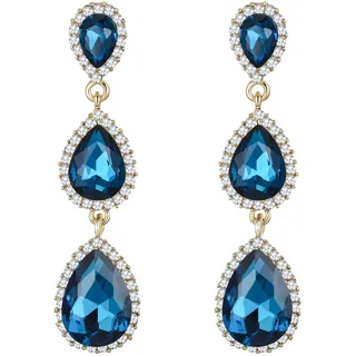 Clearine Damen Ohrringe wunderschöne kleine bis große dreifache Teardrop Kristall baumelnd Ohrstecker Topas-Blau Gold-Ton