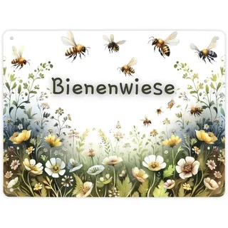 speecheese Metallschild XL in 21x28 cm Bienenwiese Idyllische Natur Oase | Blumen Gras Insekten Pollen Schutz für Bienen
