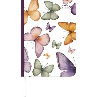 Alpha Edition - Lady Journal Butterfly 2026 – Taschenkalender A6 ( 11×15 cm) mit Monatsübersicht & Notizbereich, eleganter Terminplaner für Beruf, Schule & Alltag