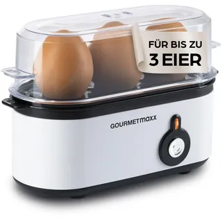 GOURMETmaxx Eierkocher für 3 Eier | Egg Boiler mit Eierstecher im Messbecher | Egg Cooker – 3 Härtegrade für deinen Eierbecher | Design Eierkocher klein – spülmaschinenfeste Teile