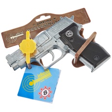 Bild Spielwaren 1070481 DISCOUNT J.G.Schrödel Officer: Spielzeugpistole für Zündplättchen, Ideal für das Polizeikostüm, 8 Schuss, 15.5 cm, Schwarz/ Silber (107 0481)