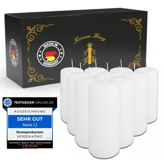 KERZEN KÖNIG® Das Original! Premium Stumpenkerzen - Made in Germany - 10er Kerzen Set mit langer Brenndauer 120 Stunden - weiß - 40x90mm