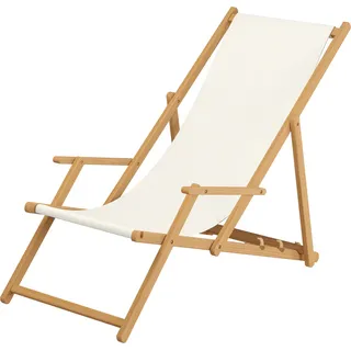 Liegestuhl Gartenliege weiß Sonnenliege Strandliege Holz Deckchair Gartenmöbel Buche 10-303 N - Weiß