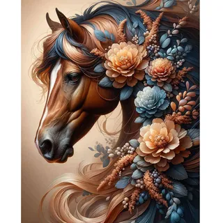 RICUVED DIY Pferd Blumen Malen nach Zahlen für Erwachsene -Tiere Malen nach Zahlen 40x50cm Leinwand-Set ohne Rahmen mit Acrylfarben, 3 Pinseln Metallhaken - Perfekt für Anfänger Kunstliebhaber