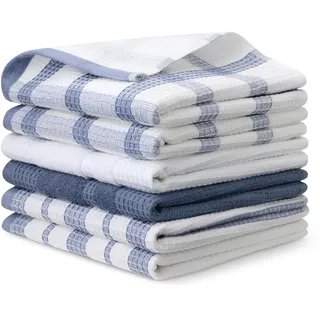 Amazon Basics Waffel-Geschirrtücher aus 100% Bio-Baumwolle - Hochsaugfähig, Schnelltrocknend, Fusselfrei Küchentücher, 38 x 64 cm, 6er-Set (Sortiert Marineblau, Weiß)