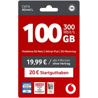 Vodafone Prepaid CallYa L | 100 GB | 20 EUR Startguthaben | ohne Vertrag | 5G | Allnet Flat | EU-Roaming | Weltweit nutzbar