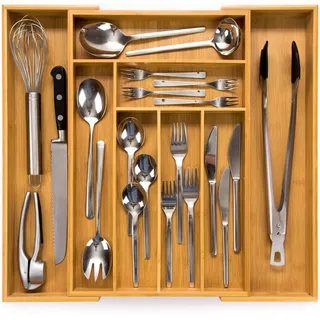 budu Besteckkasten #50 (Tiefe 50cm) aus Bambus - Schubladen Ordnungssystem für die Küche - Besteckkasten für Schubladen aus Bambus - Ausziehbar - Kitchen drawer organizer - Kitchen organizer