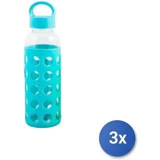 3x Flaschen IN Glas Borosilikatglas Und Silikon, 360 ML, Blau H&h