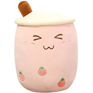 Bubble Tea Plüschtier Boba Kuscheltier Plüschpuppen Bubble Tea Umarmungs Kissen, Cartoon Plüsch Puppen-Rosa-24cm