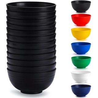 Berglander Schwarze Kunststoff Schalen Set 12 Stück 750ml, mehrweg Plastik Ramen Schüssel, Suppenschüsseln, Müslischüssel für Erwachsene, Kinder, Zuhause, Restaurant, Garten, Picknick