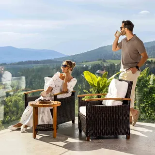 di volio Gartenmöbel-Set Arde Braun/Creme, Gartenmöbel aus Polyrattan und Stahl für 2 Personen - 1 Tisch & 2 Loungesessel, langlebig und robust