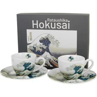 Duo | Espressotassen Set - 2 Stück - 90 ml - Hokusai „Die große Welle“ - Hochwertige Porzellanqualität - Blau, Weiß