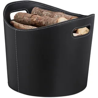 Relaxdays Kaminholzkorb Kunstleder 39,5 x 31,5 x 38 cm schwarz