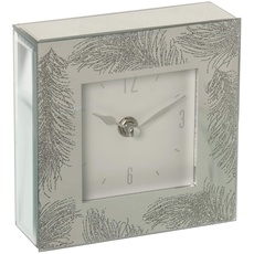 DRW Tischuhr quadratisch Spiegel Silber 14 x 14 x 4,5 cm