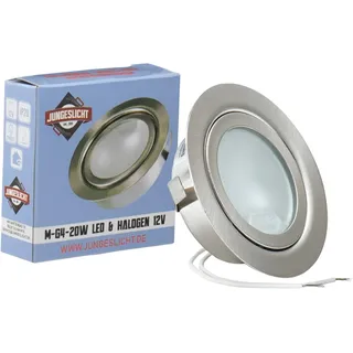JungesLicht - Möbeleinbaustrahler G4 12V 20W Halogen (dimmbar, LED geeignet) Bohrloch 55-58mm, Durchmesser 72mm, Einbautiefe 20mm, 11cm Anschlusskabel, inkl. Leuchtmittel, Möbelleuchte ultra flach