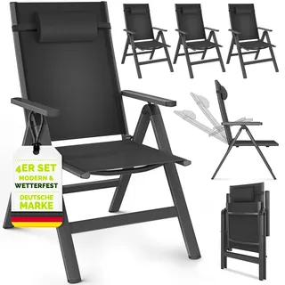 tillvex Gartenstuhl Premium 4 Stück Anthrazit klappbar aus Aluminium | Hochlehner mit Armlehnen | Klappstuhl verstellbar | Klappsessel Balkon Garten Terrasse - Grau