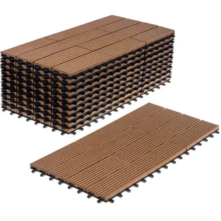 Ventanara® WPC Holz Kunststoff Fliesen Terrassenfliesen Klickfliesen Balkonfliesen 11 Stück = 2m2 (30 x 60 cm, Braun versetzt)